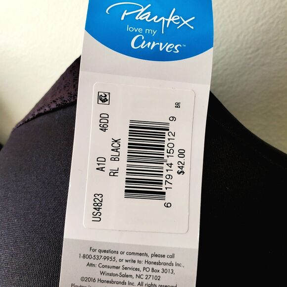 Playtex Love My Curves Bra 46DD Balconette 4823 Black Underwire Smoothing NEW - Picture 6 of 11